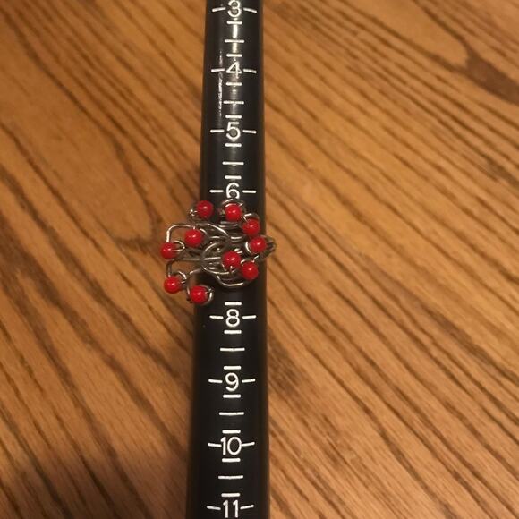 HANDMADE Artsy Red Beads Silver Ring Size 7 - Picture 3 of 8